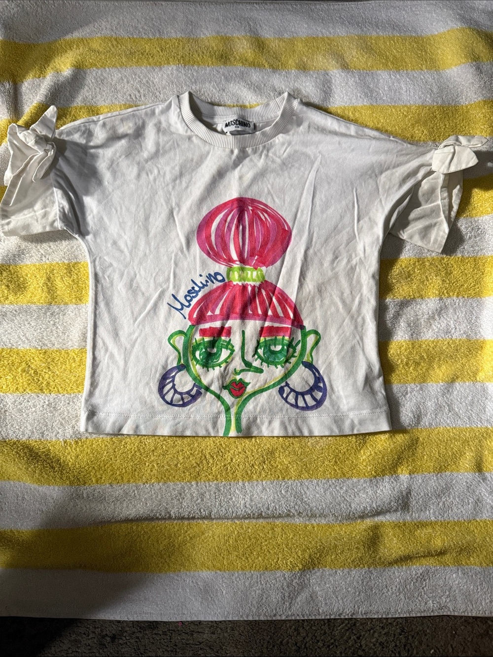 Moschino White Tee with Pink & Green Graphic Face